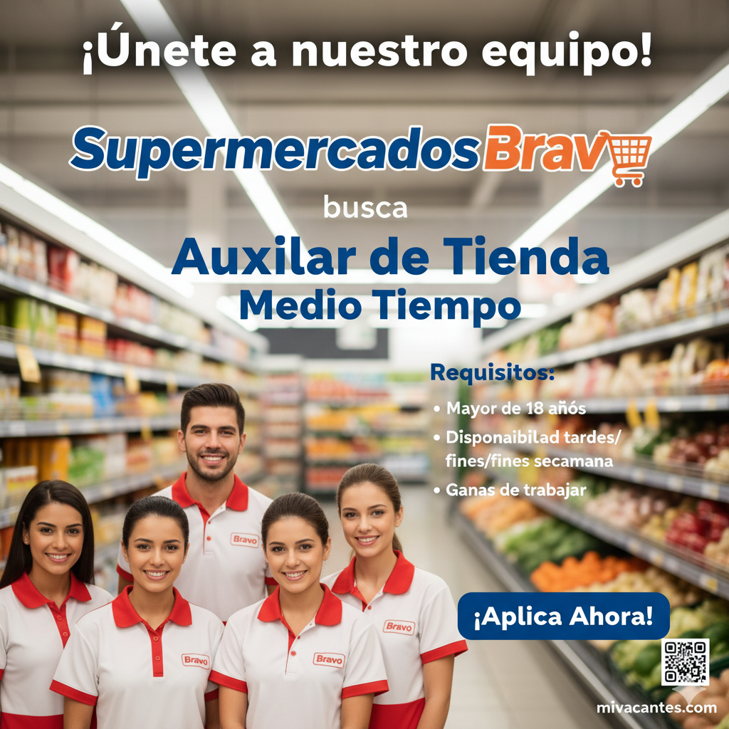 Empleos Supermercados Bravo Auxiliar de Tienda Medio Tiempo